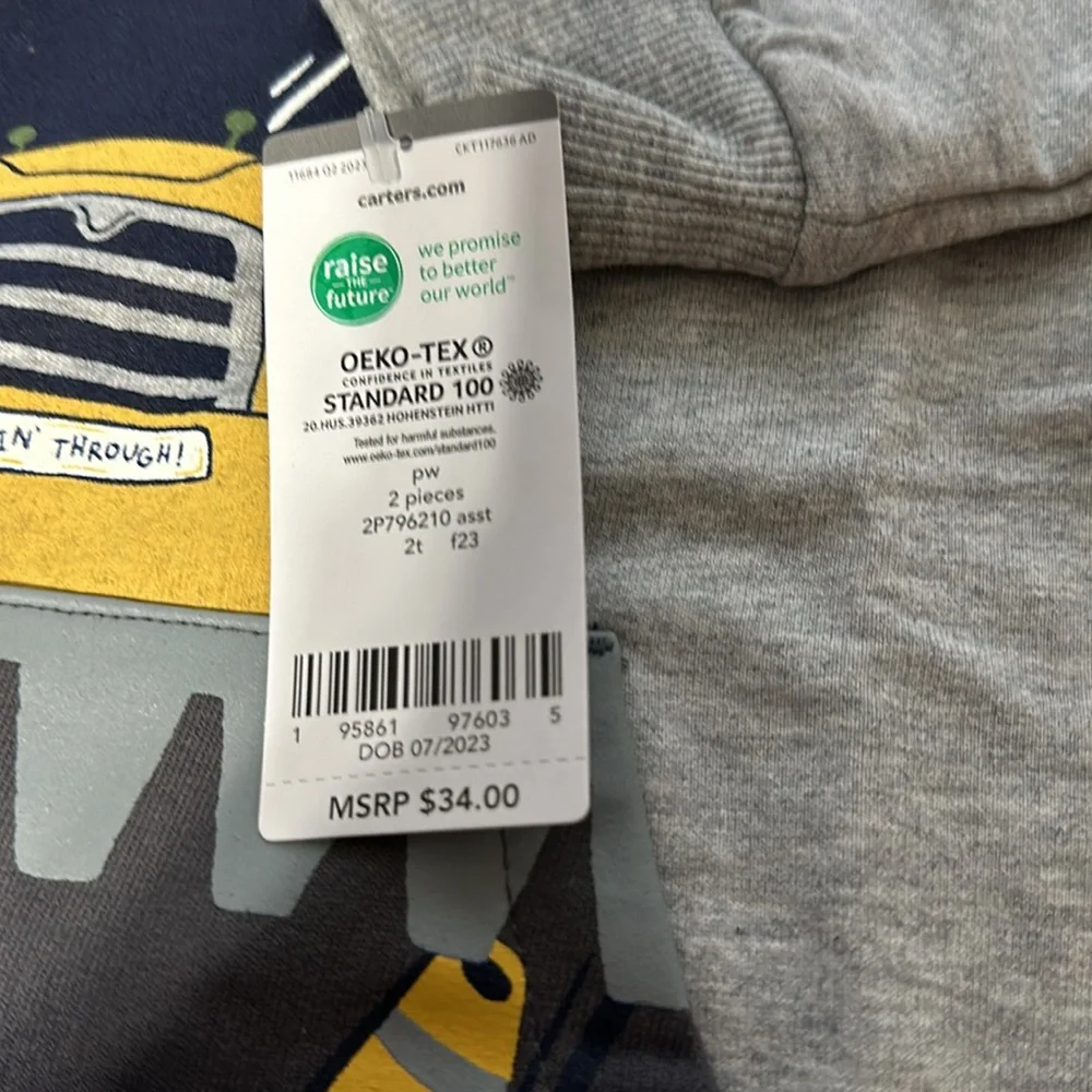 Carter boys to tea two piece, jogging set, long sleeves, gray, and green‎